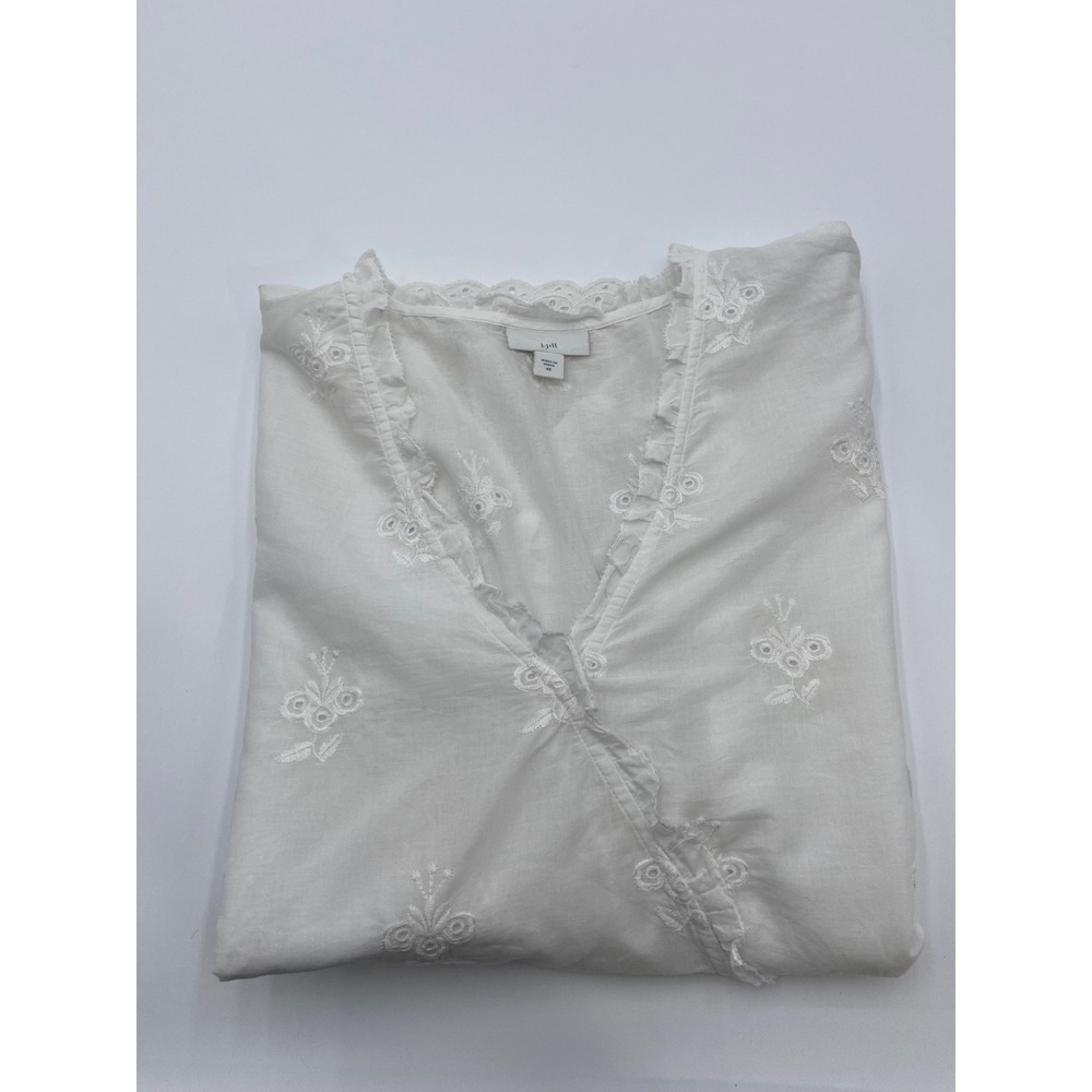 J Jill Tunic Top White Floral Eyelet Babydoll Boho V Neck Peplum XS Romantic